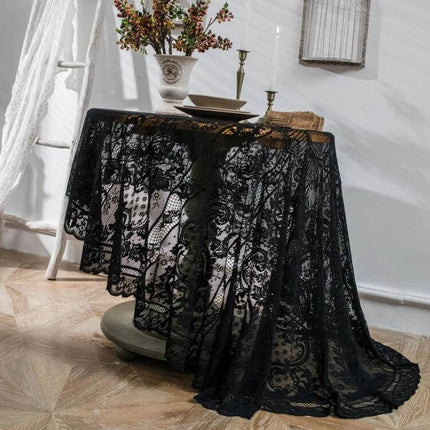 Round Lace Tablecloth Eyelash Lace For Outdoor Dining 150 cm black eyelash lace round tablecloth on patio table with vase and candles