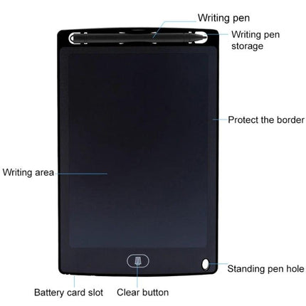 8.5-Inch LCD Handwriting Board for Children's Drawing and Writing - 8.5-inch pressure-sensitive writing tablet with pen storage, clear button, and travel-friendly design