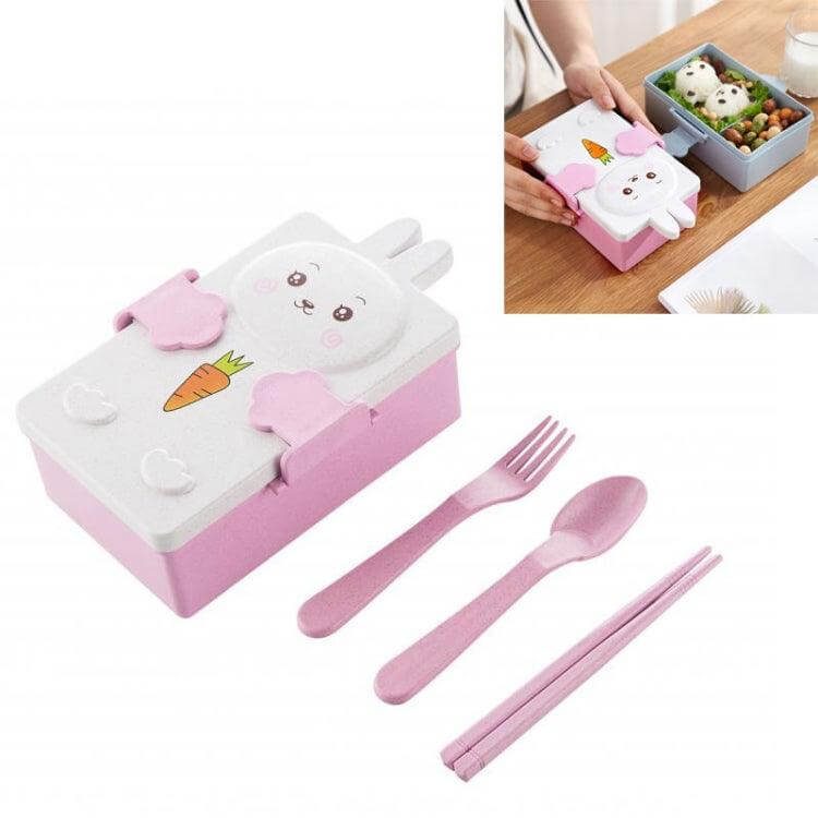 Eco-Friendly Cartoon Wheat Straw Bento Box for Kids - Portable Lunch Container for School and Office