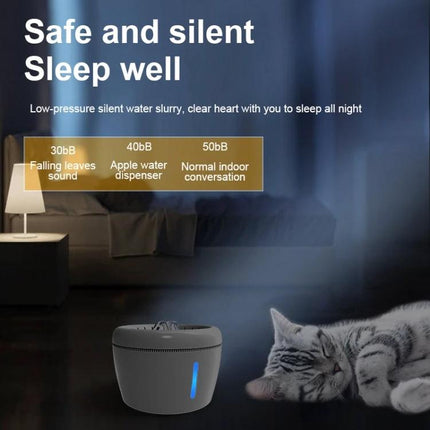 Daily Pet Water Dispenser for Home Hydration Needs - quiet tabletop unit with blue LED and sleeping cat, promotes safe silent night hydration