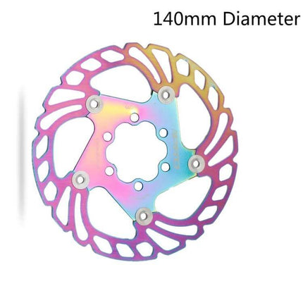 Floating Disc Rotor For Road And Mountain Bikes 140 160 180 203mm — 140mm rainbow titanium 6-bolt rotor with aluminum alloy carrier and stainless steel braking ring