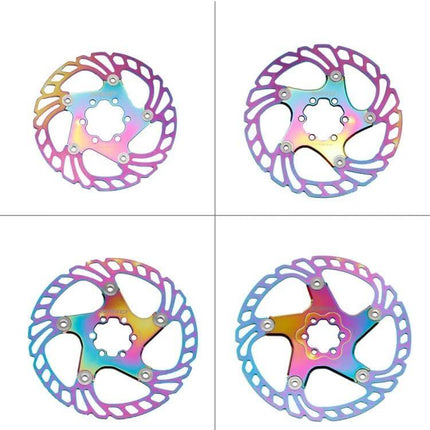 Floating Disc Rotor For Road And Mountain Bikes 140 160 180 203mm - iridescent 6-bolt stainless outer ring with aluminum alloy inner bracket, multiple sizes