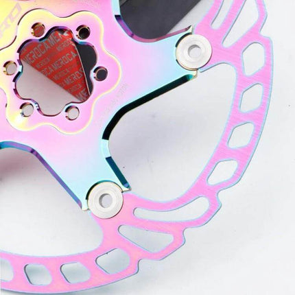 Floating Disc Rotor For Road And Mountain Bikes 140 160 180 203mm - iridescent 6-bolt stainless steel outer ring with aluminum alloy inner carrier, CNC-milled
