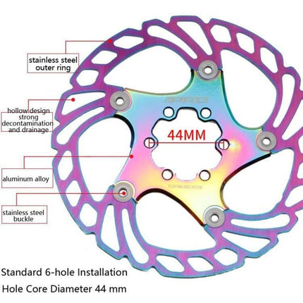 Floating Disc Rotor For Road And Mountain Bikes 140 160 180 203mm - iridescent 6-bolt 44mm center hole aluminum alloy inner bracket stainless steel outer ring