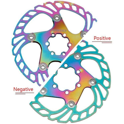 Floating Disc Rotor For Road And Mountain Bikes 140 160 180 203mm — rainbow titanium-coated floating rotor with aluminum inner bracket and stainless steel outer ring, 6-bolt fit