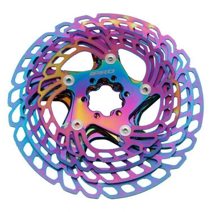 Floating Disc Rotor For Road And Mountain Bikes 140 160 180 203mm — iridescent CNC aluminum inner bracket with stainless steel outer ring, 6-bolt fit