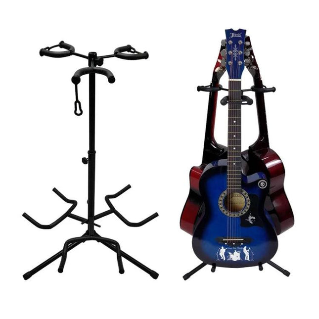 Guitar Stand for Securing Instruments During Home Practice - adjustable multi-guitar stand holding acoustic guitars upright