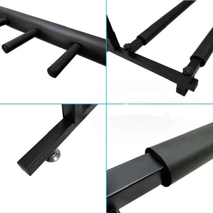 Versatile Foldable Stand for Home Guitar Organization showing sturdy black metal frame, padded supports, foldable joints and non-slip feet