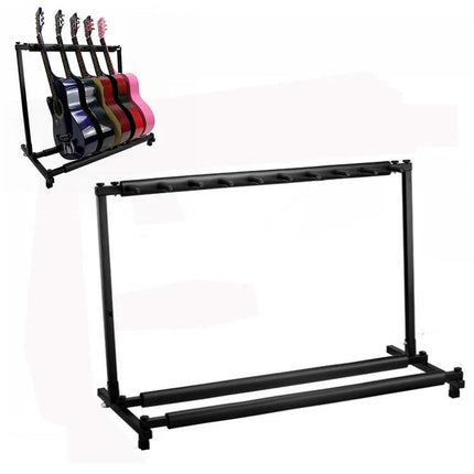 Versatile Foldable Stand for Home Guitar Organization holding multiple guitars neatly in a compact, foldable metal rack