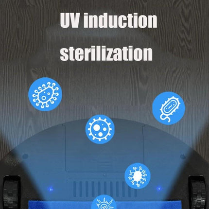 Smart Sweeping Robot for Home Floor Cleaning with Remote Control showcasing UV induction sterilization feature on hardwood floor