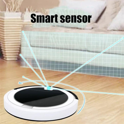Smart Sweeping Robot for Home Floor Cleaning with Remote Control showing slim white robot using smart sensors to navigate under sofa
