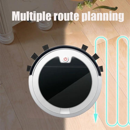 Smart Sweeping Robot for Home Floor Cleaning with Remote Control slim profile showing multiple route planning on hardwood floor