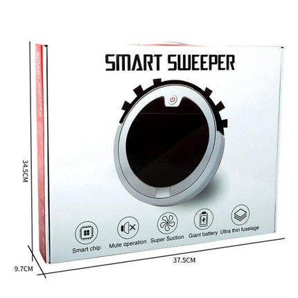 Smart Sweeping Robot for Home Floor Cleaning with Remote Control - slim smart sweeper box showing robot image and feature icons