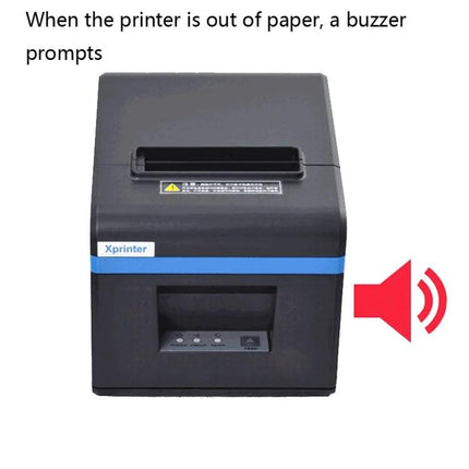 Xprinter Thermal Receipt Printer for Small Ticket Bluetooth Use showing black compact Bluetooth receipt printer with buzzer icon