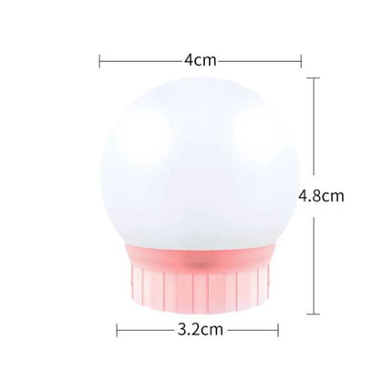 Essential Dimmable Mirror for Everyday Beauty Tasks showing compact USB-powered round LED light bulb accessory with pink base, 4cm x 4.8cm dimensions