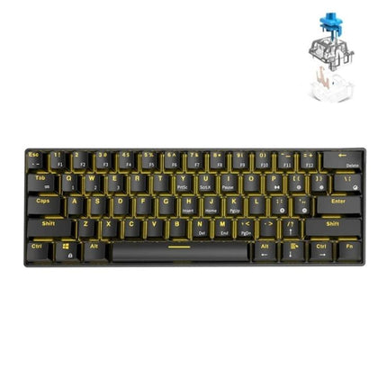 Wireless 61-Key Mechanical Keyboard for Gaming and Office Use compact black ABS 61-key layout with yellow backlight and Bluetooth/USB connectivity
