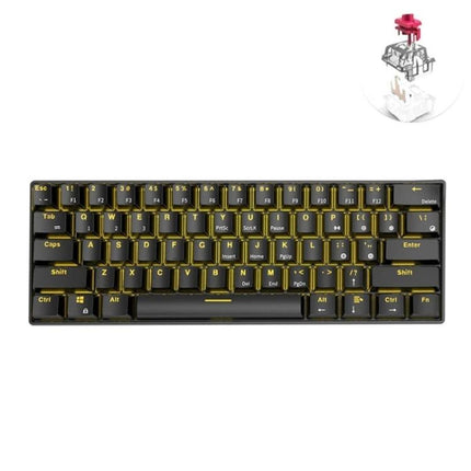 Wireless 61-Key Mechanical Keyboard for Gaming and Office Use — compact black 61-key wireless mechanical keyboard with yellow backlight, Bluetooth and USB wired modes