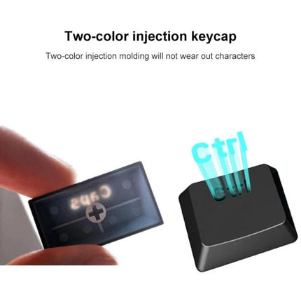 Wireless 61-Key Mechanical Keyboard for Gaming and Office Use showing two-color injection keycap close-up and durable ABS keycaps