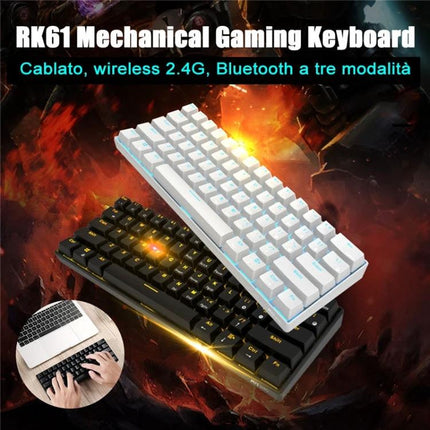 Wireless 61-Key Mechanical Keyboard for Gaming and Office Use compact ABS keyboard with USB and Bluetooth switching between wired and wireless modes