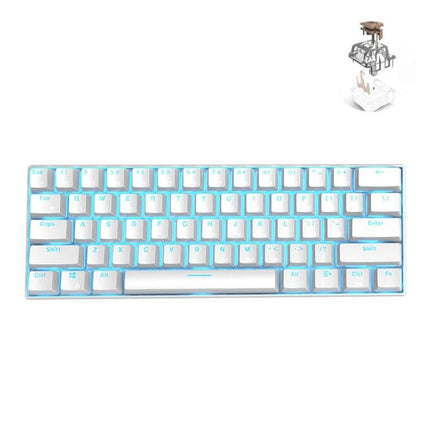 Wireless 61-Key Mechanical Keyboard for Gaming and Office Use - compact white ABS 61-key layout with blue backlighting, USB and Bluetooth modes