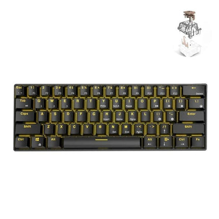 Wireless 61-Key Mechanical Keyboard for Gaming and Office Use - compact black ABS 61-key wireless mechanical keyboard with yellow backlight, USB and Bluetooth