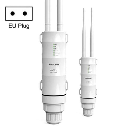 WAVLINK Outdoor Dual-Band Wi-Fi Repeater for Large Area Coverage white outdoor unit with dual antennas and EU plug