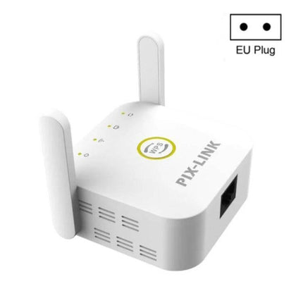 PIX-LINK Wireless WiFi Signal Extender for Home Coverage white compact repeater with dual antennas and EU plug