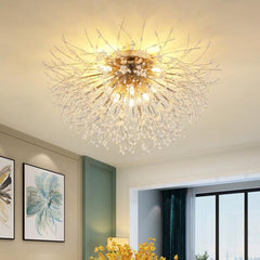 Dandelion-Inspired Crystal Ceiling Lamp for Bedroom and Living Room Elegance