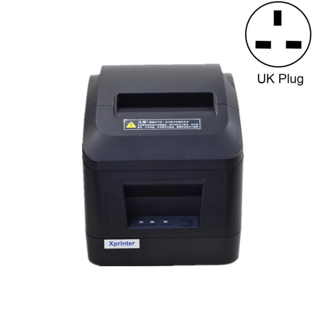 Xprinter Thermal Receipt Printer for Point of Sale Systems black thermal receipt printer with UK plug, front view showing paper slot and control buttons