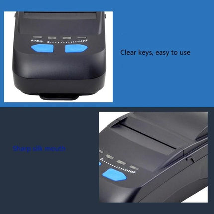 Xprinter Portable Bluetooth Thermal Receipt Printer showing compact black unit with blue buttons and paper slot