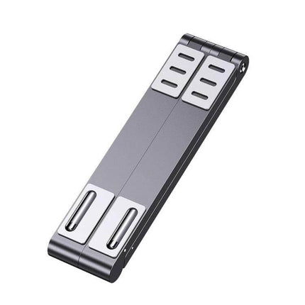 Folding Aluminum Laptop Stand for Elevated Device Use in compact folded aluminum design for travel and home office