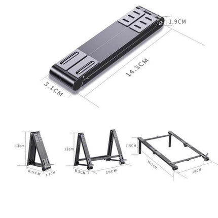 Folding Aluminum Laptop Stand for Elevated Device Use – compact foldable aluminum stand with dimensions, adjustable angles for laptop tablet phone
