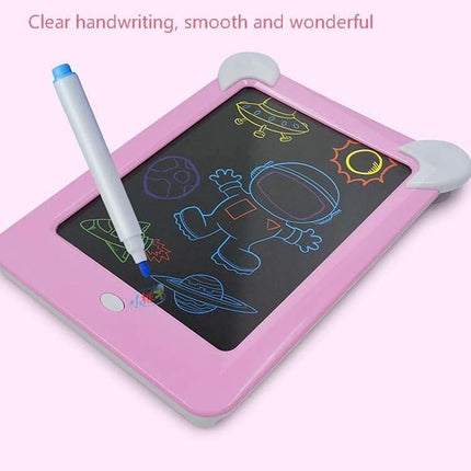 LED Luminous Drawing Board for Kids' Light Painting and Messaging showing pink tablet with astronaut and planets drawn with color pens