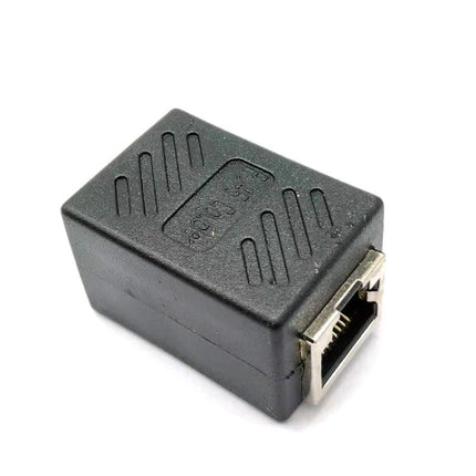 RJ45 Shielded Connector for Extending Network Cables - black inline coupler with metal shield and gold-plated contacts for durable cable extension