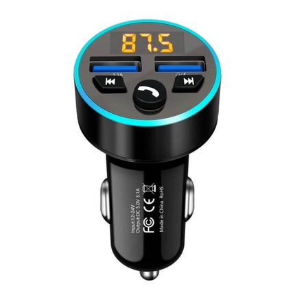 Halo Car MP3 Bluetooth Charger and FM Transmitter Elegant Black compact dual USB car charger with FM display and control buttons