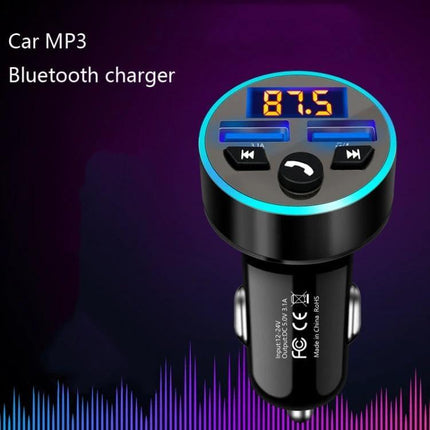 Halo Car MP3 Bluetooth Charger and FM Transmitter Elegant Black compact car charger with dual USB ports and LED frequency display