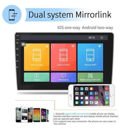 Android Car Navigation System with 9-Inch Reversing Display - 9in Android car stereo with dual-system MirrorLink, Bluetooth, GPS maps, 1024x600 screen