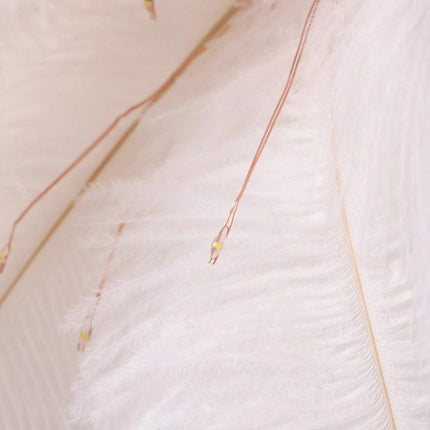Ostrich Feather Table Lamp for Cozy Home Bedroom Decor showing white ostrich feathers and thin copper LED wires close-up