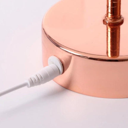 Ostrich Feather Table Lamp for Cozy Home Bedroom Decor - close-up of copper base and power cord connection