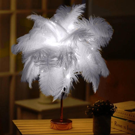 Ostrich Feather Table Lamp for Cozy Home Bedroom Decor - bedside feather lamp with soft ambient glow