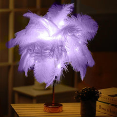 Ostrich Feather LED Night Light with Wrought Iron Base and Adjustable Brightness