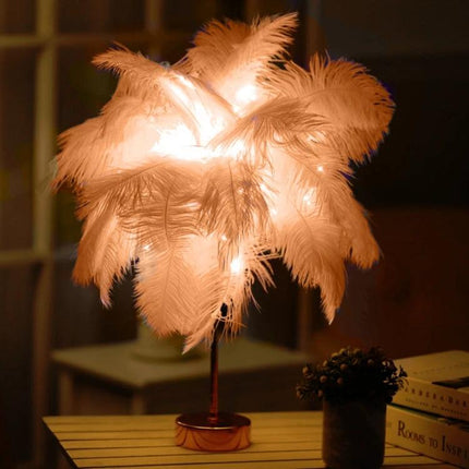 Ostrich Feather Table Lamp for Cozy Home Bedroom Decor - soft ambient bedside lamp with natural feathers and adjustable light