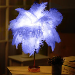 Ostrich Feather LED Night Light with Wrought Iron Base and Adjustable Brightness