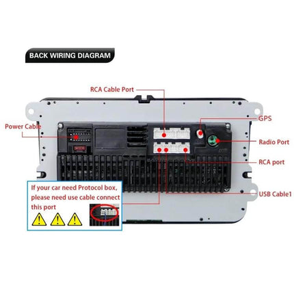 7-Inch Volkswagen Car Multimedia Player with Bluetooth and Navigation rear wiring diagram showing power, RCA, GPS, radio and USB ports