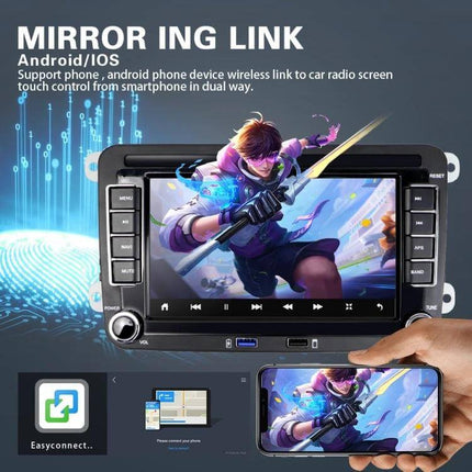 7-Inch Volkswagen Car Multimedia Player with Bluetooth and Navigation touchscreen showing game mirroring and phone connection