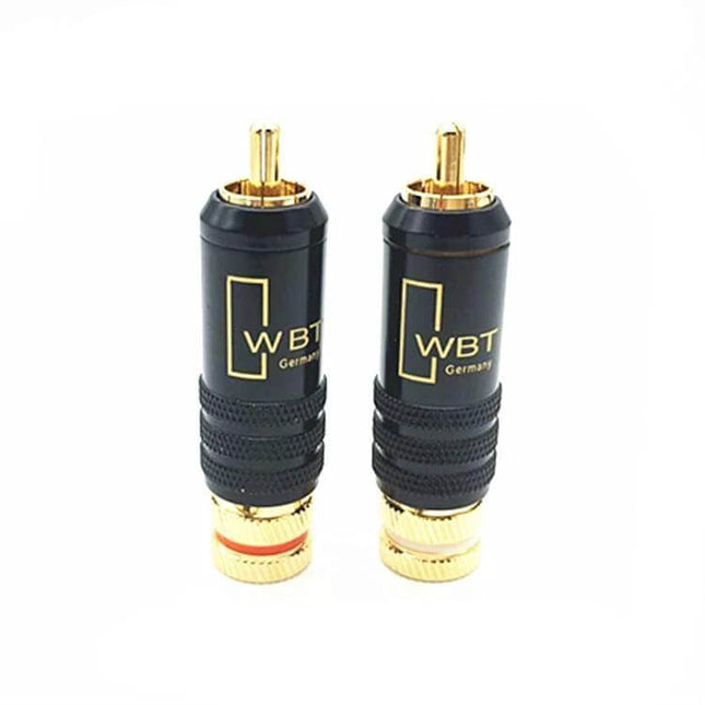 RCA Lotus Plug with Gold-Plating for Audio Connections - pair of gold-plated copper RCA audio connectors for speakers and amplifiers