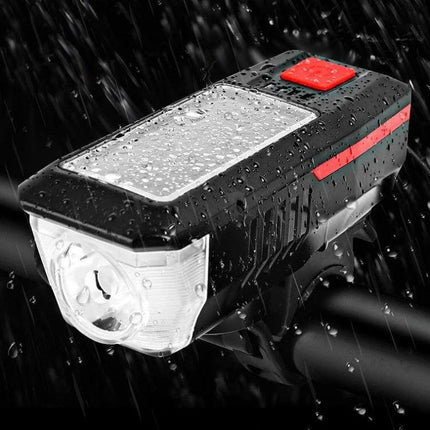 Bicycle Solar Headlight With Horn For Night Riding – waterproof T6 LED solar and USB rechargeable bike light with horn, silicone strap for urban commutes