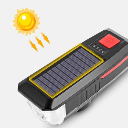 Bicycle Solar Headlight With Horn For Night Riding compact solar USB rechargeable T6 LED light with silicone strap for urban night commutes