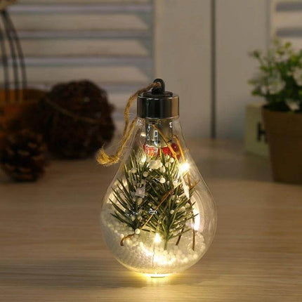 LED Transparent Christmas Ball Ornaments 2 Pack For Tree glowing clear plastic bulb with miniature pine and warm LED lights for indoor holiday decor