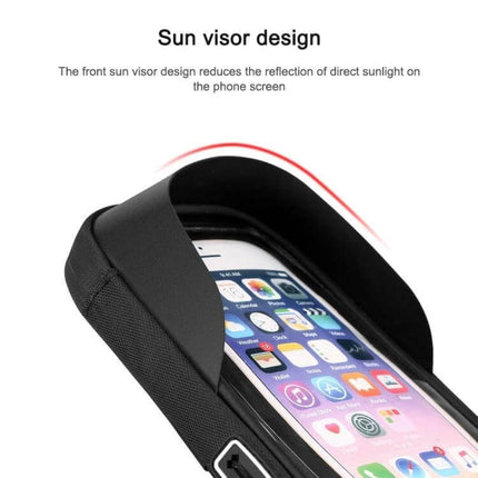 Mountain Bike Phone Holder With Touch Screen Mount showing sun visor TPU enclosure with laminated touch film protecting phone screen